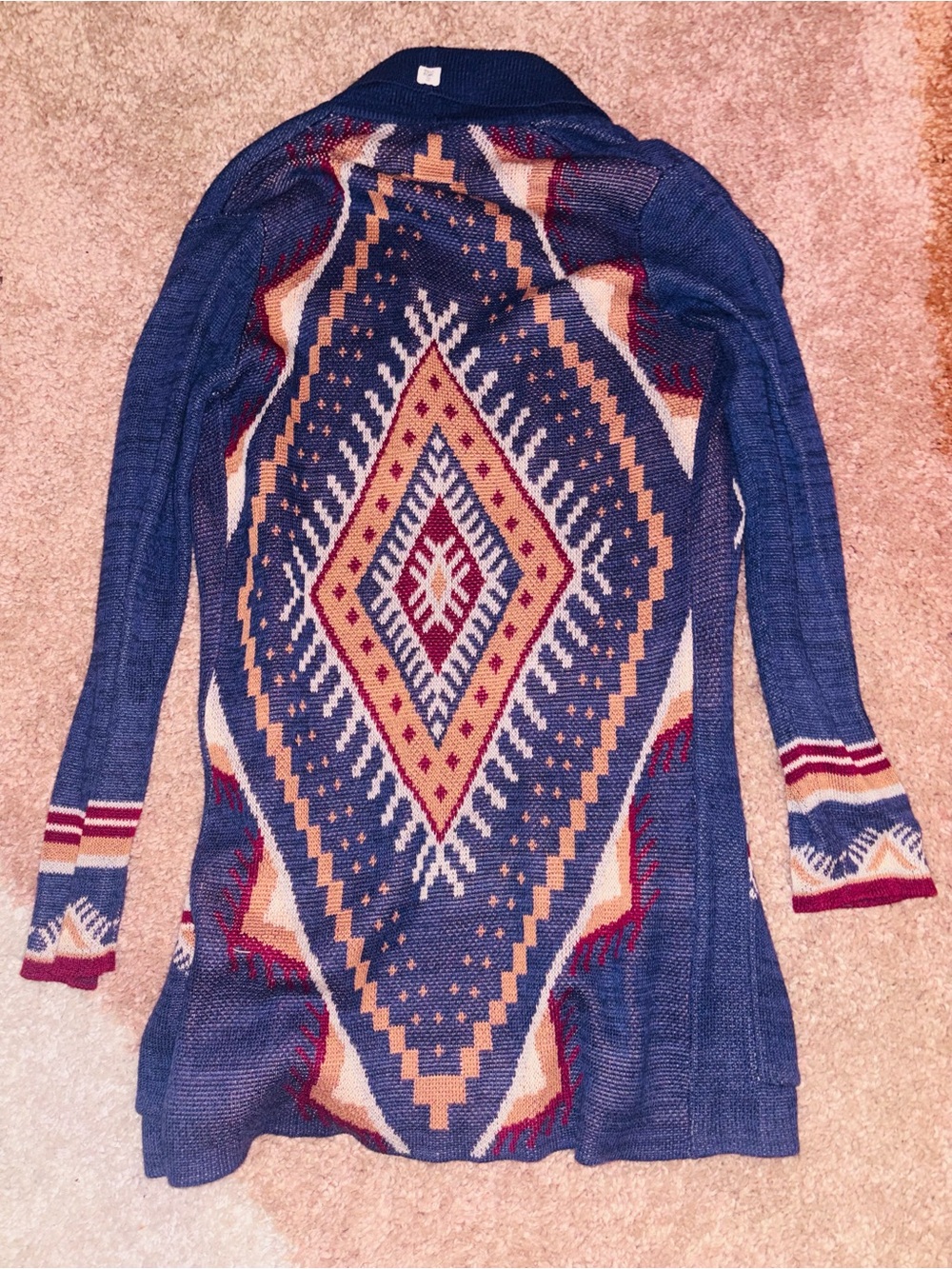 Women’s Billabong Open-Front Geometric Knit Cardigan Sweater - Blue/Multi Aztec